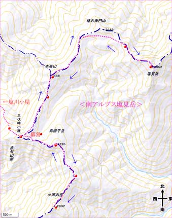 塩見岳地図