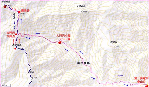 農鳥岳地図