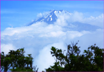 富士山雲間に