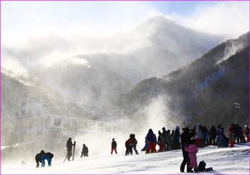 風雪のスキー場