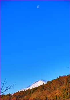 富士山と月